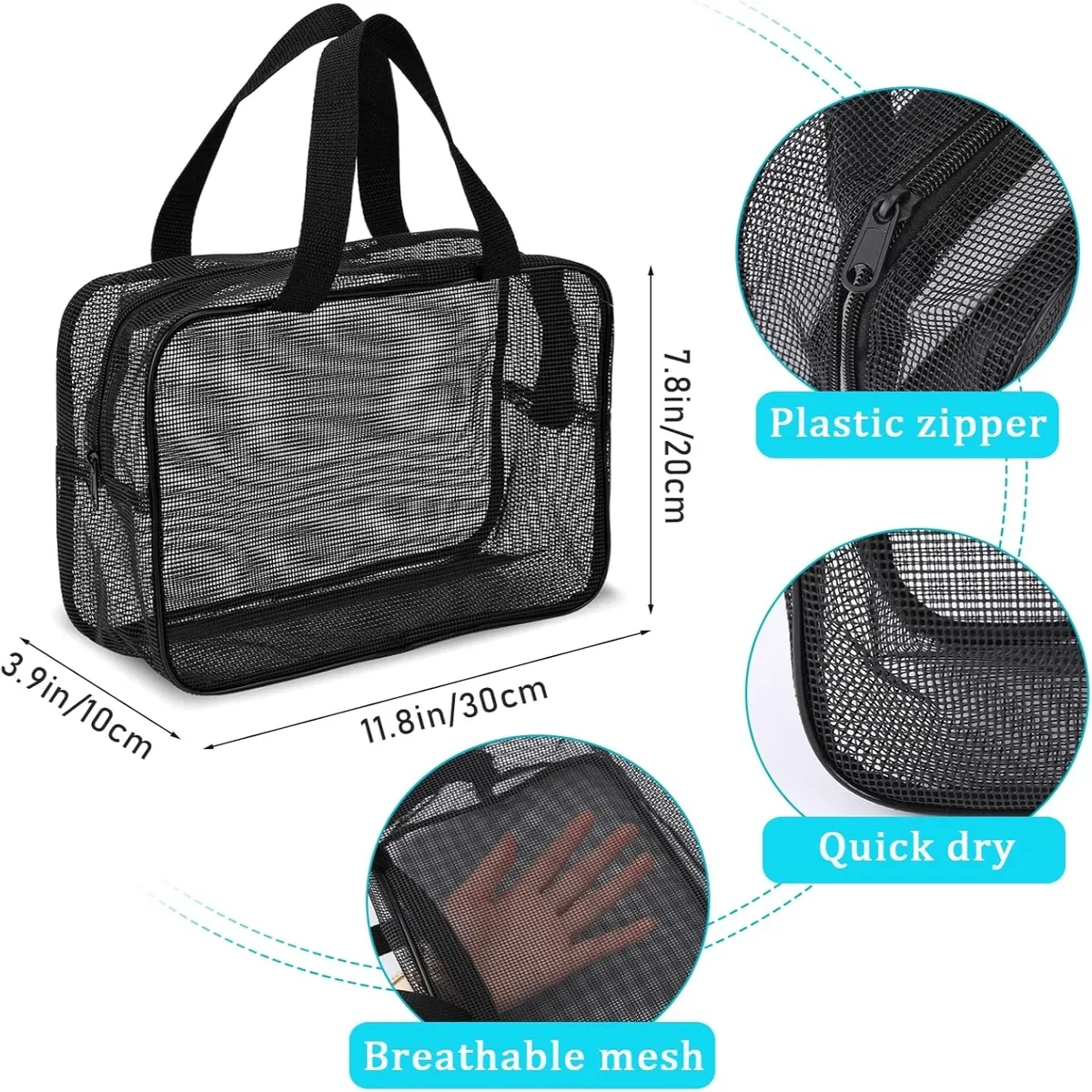 sac de sport et de natation de grande capacité, sac de douche en maille, sac de rangement portable pour articles de toilette, adapté à la plage