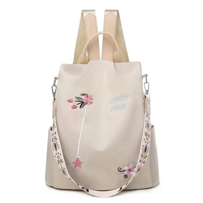 tissu oxford résistant à l'eau, sacs à double épaule décontractés et élégants, personnalité style ethnique, sac à dos brodé en 3d pour femmes