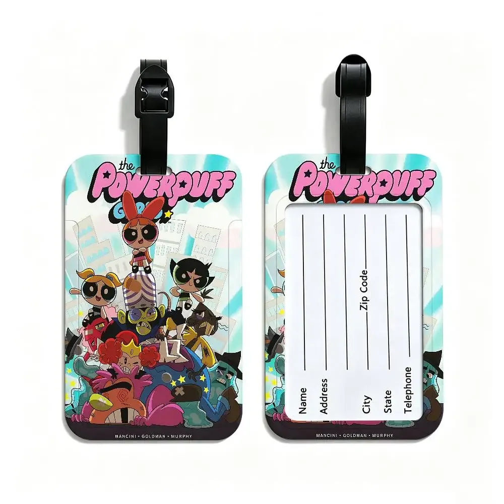 porte-carte d'informations en pvc the-powerpuffs-g-girls, étiquette de bagage anti-perte, étiquette de nom imperméable pour les voyages