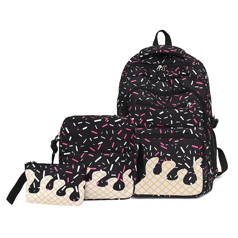 sac dos polyester motifs glace fond rose bleu violet conception uniforme poches lateral fermeture glissière imperméable poche integree femme voyage