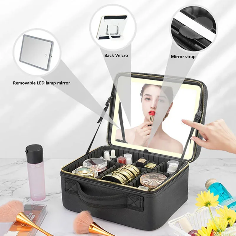 trousse à cosmétiques intelligente led avec miroir, trousse de maquillage de voyage, grande capacité, produit de soins de la peau pour esthéticienne féminine, étui de maquillage pour femmes