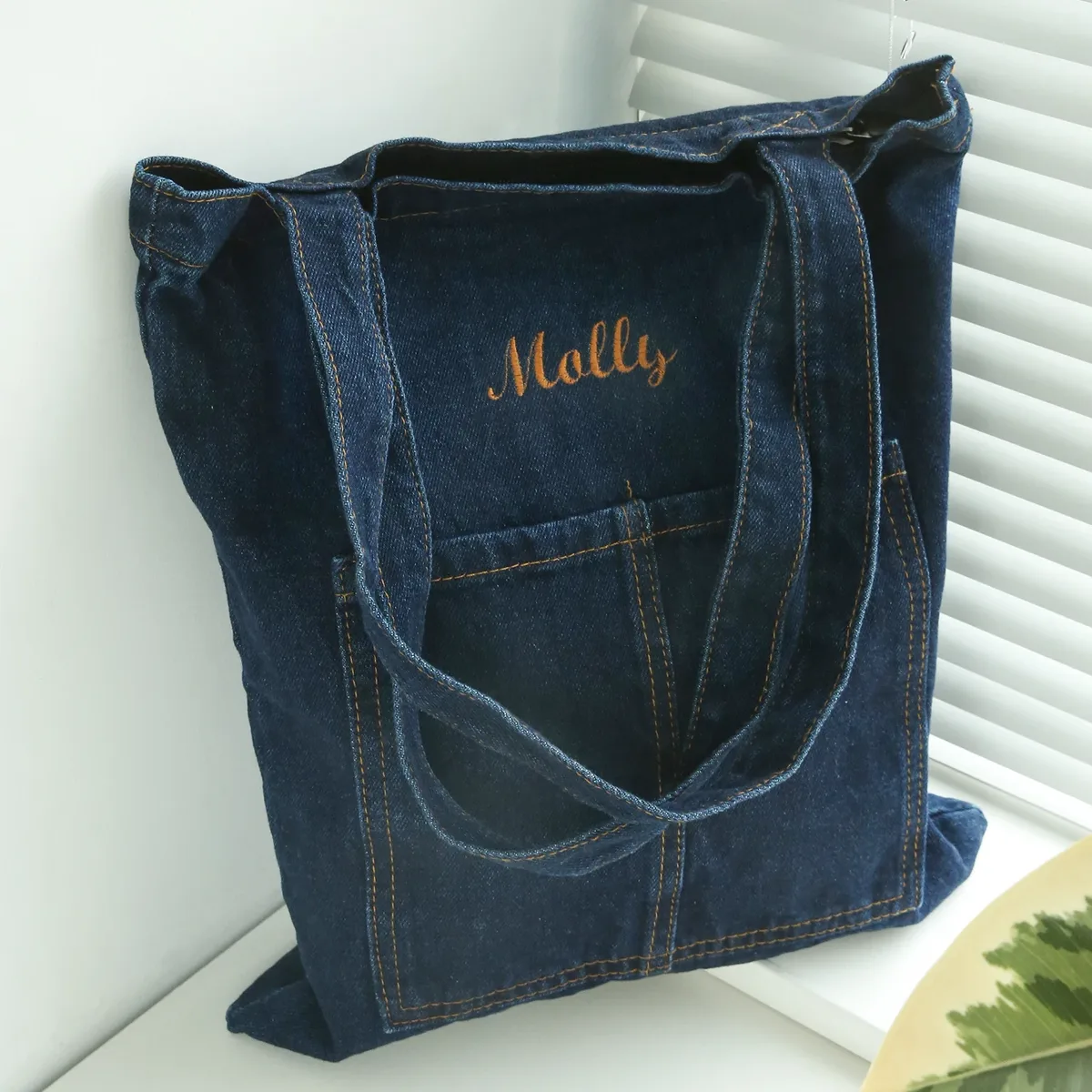 sac fourre-tout personnalisable avec broderie personnalisée, sac en jean pour fille, broderie pour demoiselle d'honneur, sac à bandoulière grande capacité, cadeau personnalisé