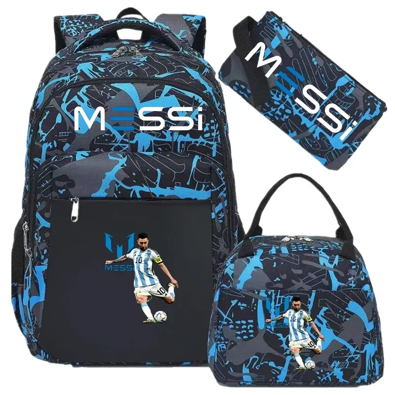 sac à dos de football messi, camouflage, pour étudiants, sac d'école pour ordinateur portable, sac à dos de grande capacité, pour femmes et hommes, loisirs, voyage, mochila 3 pièces