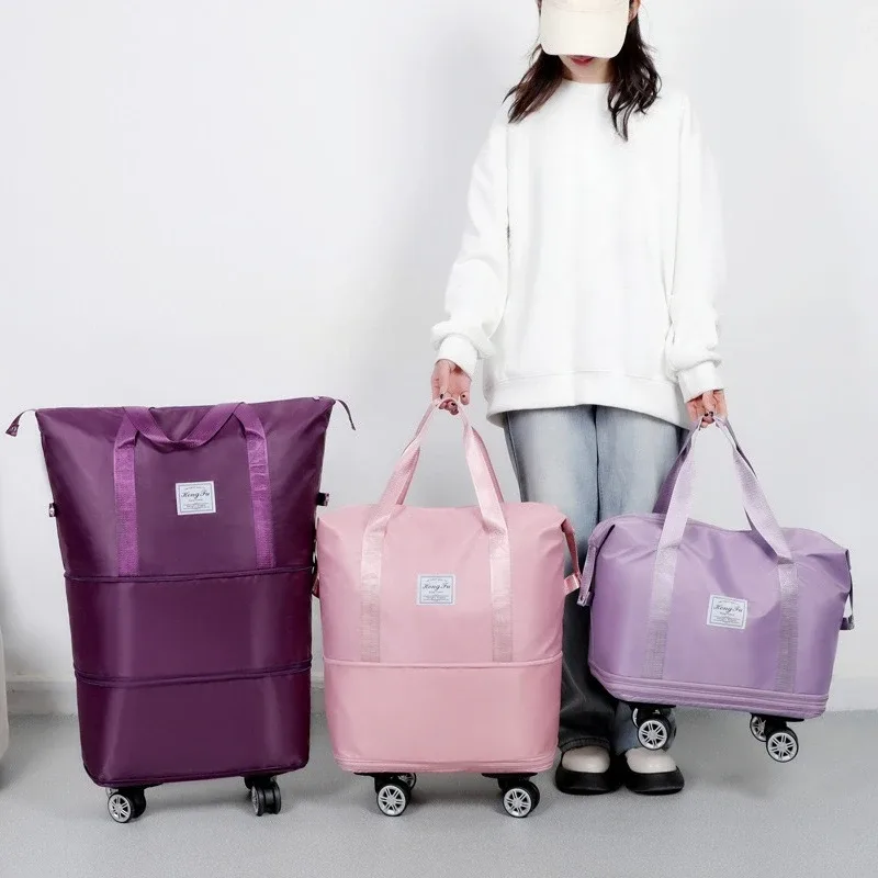 sac de voyage à roulettes spinner wheel, grande capacité, extensible, avec bandoulière, bagage à main pour femme, week-end