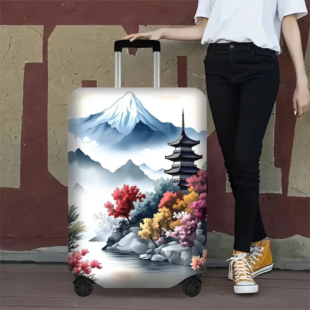 housse valise polyester motif pagode montagnes blanc noir bleu rouge vert rose protection voyage grande taille