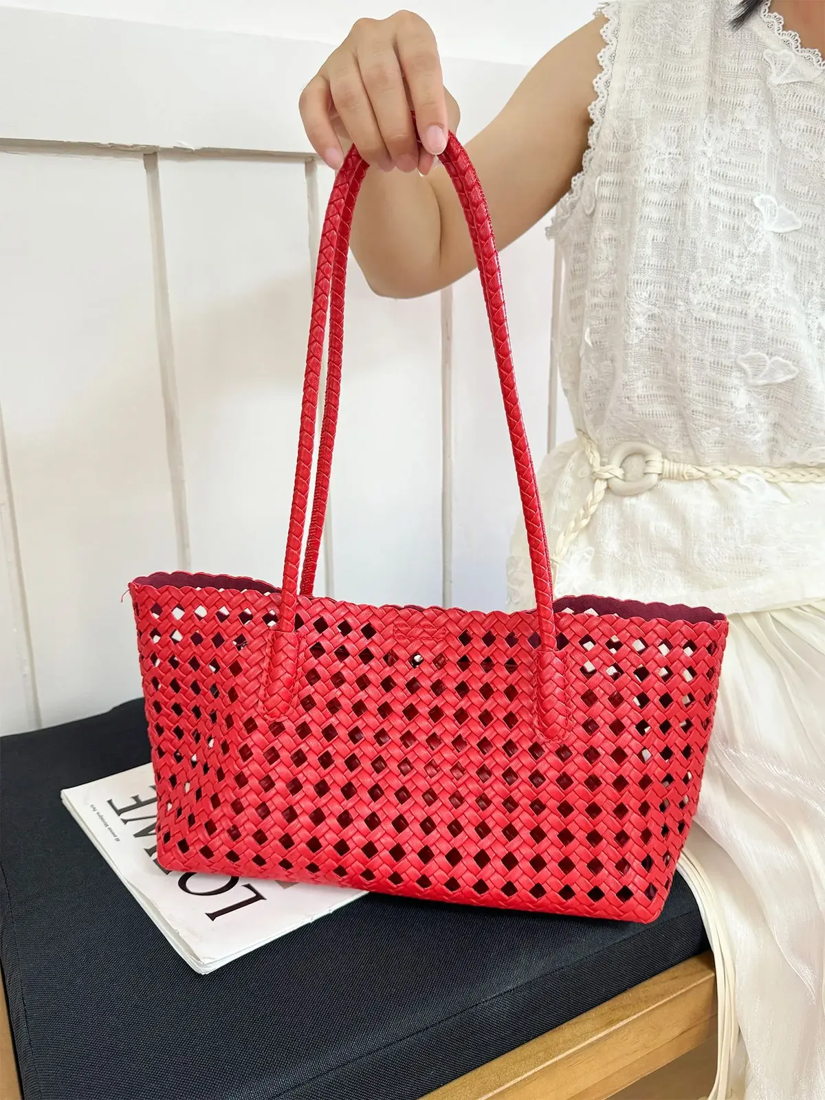 nouveau sac fourre-tout tressé creux tendance 2026 pour femme, grande capacité, sac à main porté épaule pour l'été