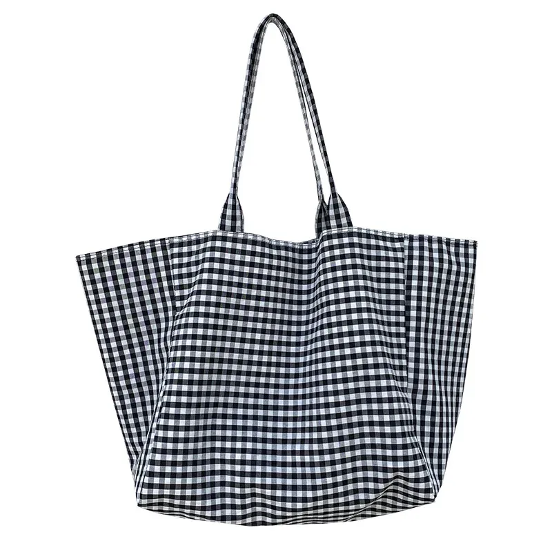 sacs fourre-tout coréens à carreaux harajuku pour femmes, sacs à bandoulière simples et polyvalents à la mode, sacs à main portables de grande capacité pour filles