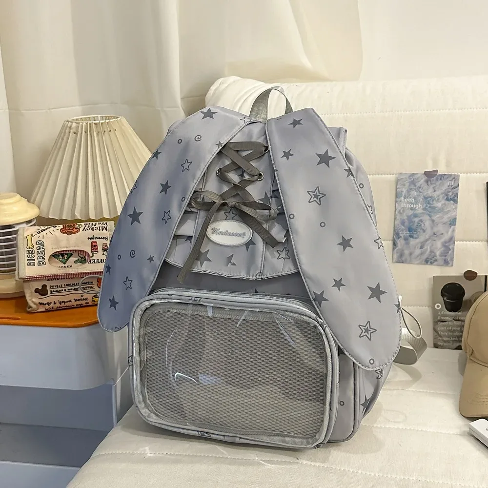 sac à dos transparent pour femmes et adolescentes, style ita bag avec oreilles de lapin et nœud, mignon