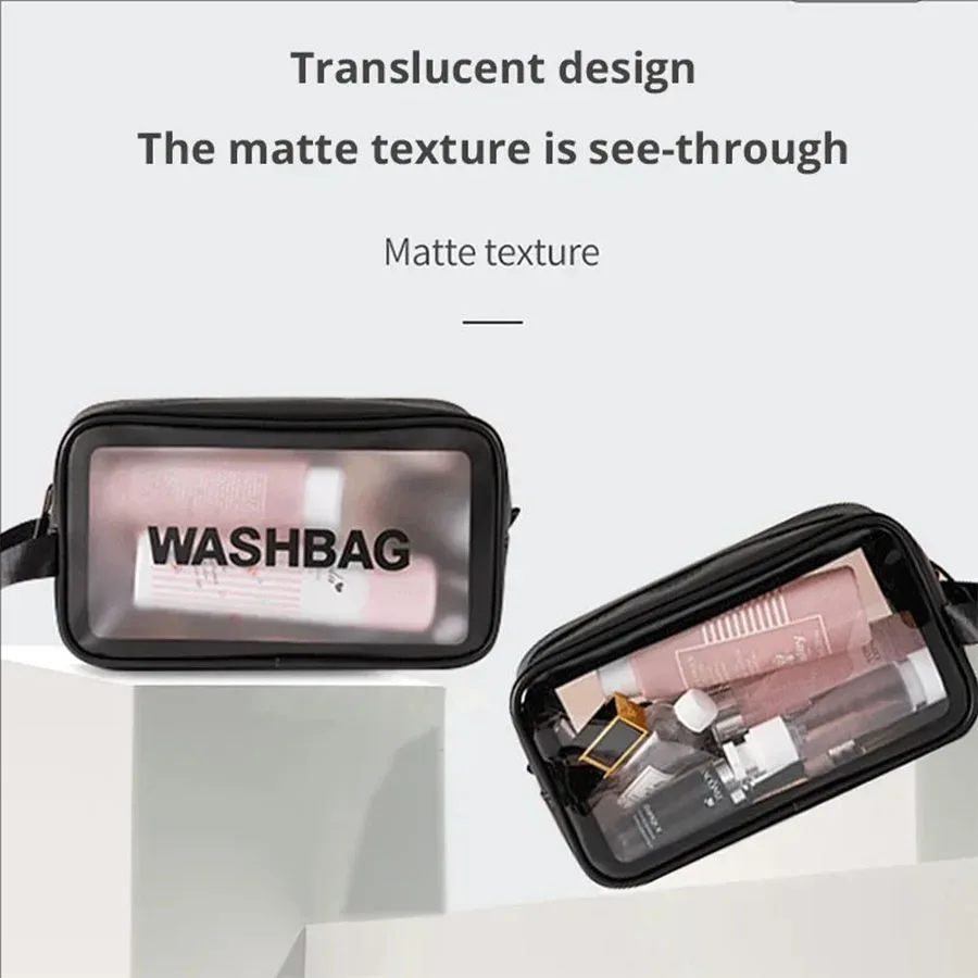 trousse de toilette de voyage portable noire transparente pour femme, pochette de rangement de maquillage étanche, organisateur de cosmétiques de grande capacité, 1 pièce