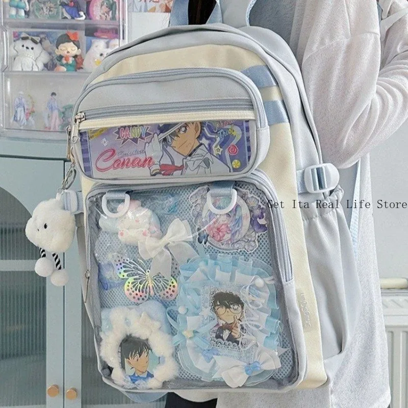 sac à dos ita rose italife big anime avec plaque d'insertion, grand sac itabag jaune kawaii pour femmes, double poche transparente pour affichage de pins h260