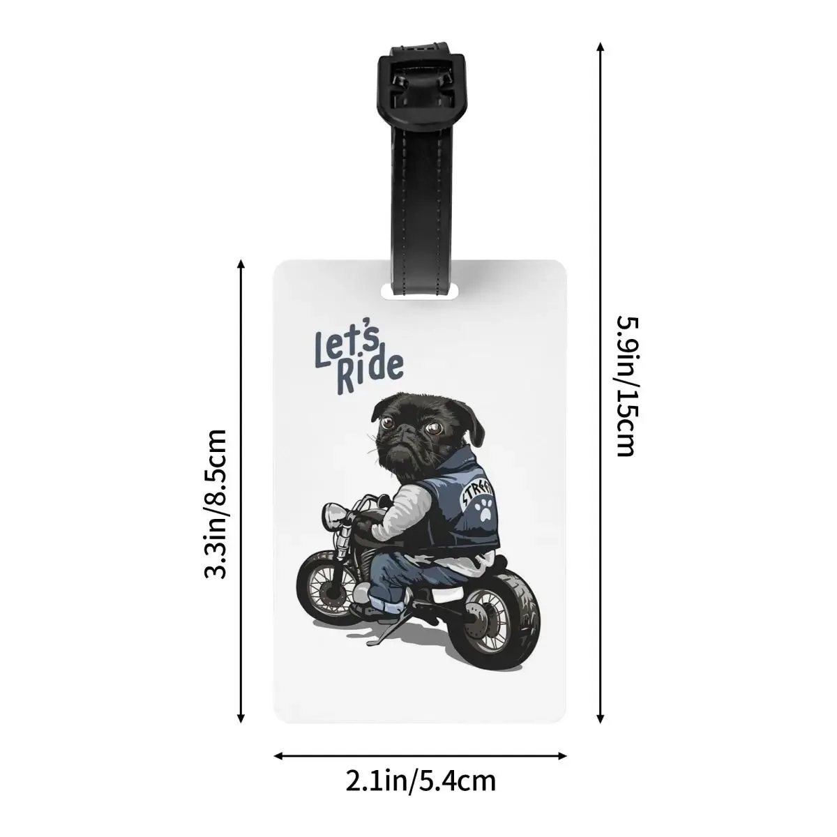 étiquettes à bagages pour moto, grand véhicule, chien pug noir, étiquettes de voyage pour valise, étiquette de bagage, porte-étiquette, identifiant, nom, adresse
