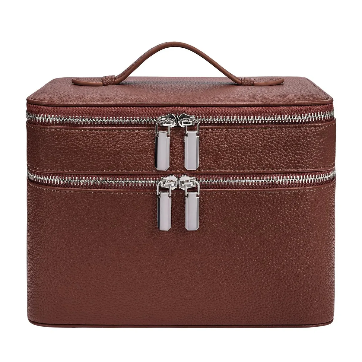 sacs à cosmétiques portables en cuir pu, étuis à maquillage double couche, trousse de toilette de voyage