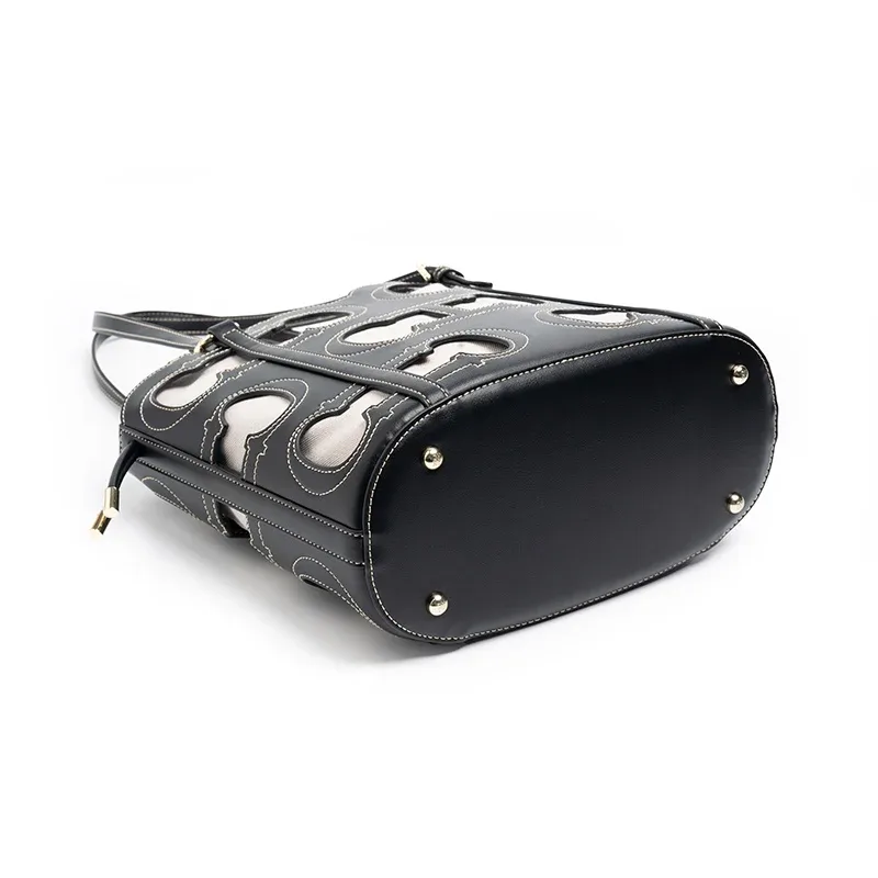 sac fourre-tout ajouré 2-en-1 ch pour femme, sac à bandoulière de luxe de créateur, sac seau rouge bordeaux pour le travail