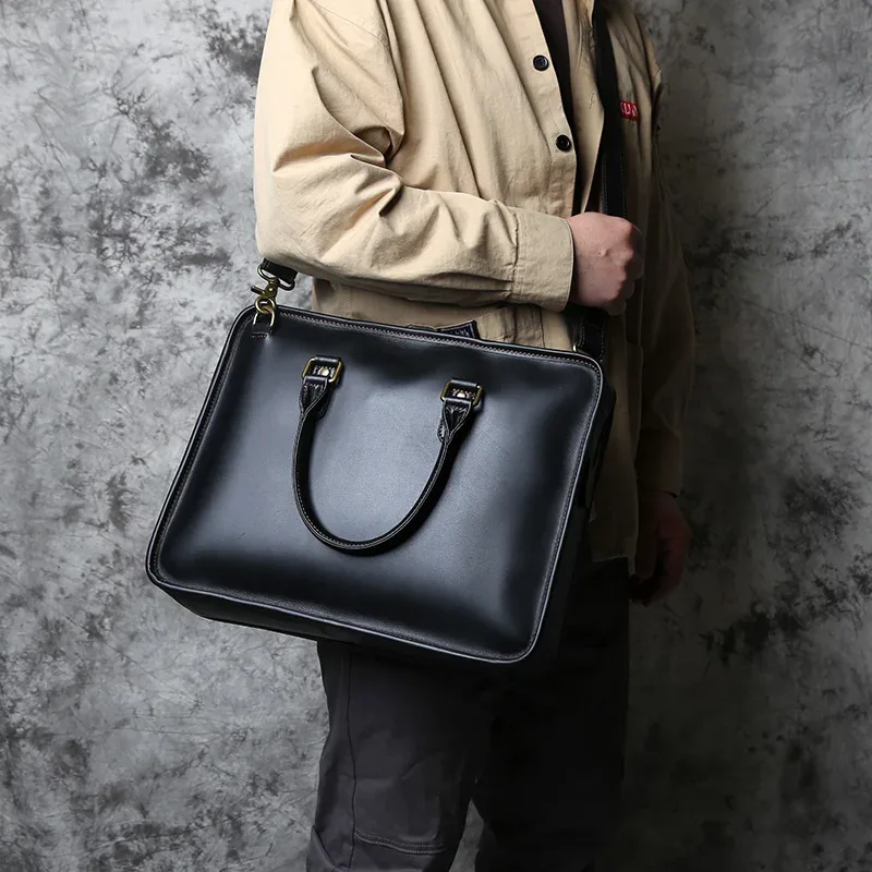 nzpj porte-documents en cuir pour hommes sac à main rétro couche supérieure en peau de vache pochette d'ordinateur sac à bandoulière en cuir de cheval fou sac de luxe
