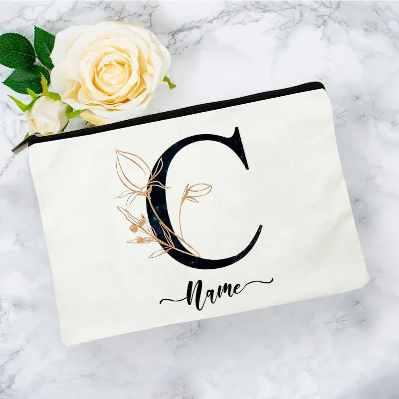 pochette organisatrice en toile noire et or de luxe avec initiales, sac de voyage pour cosmétiques, cadeau de toilette d'anniversaire avec nom personnalisé