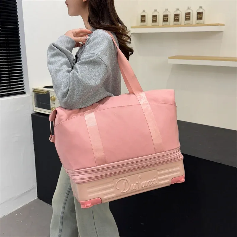 sac de voyage grande capacité à roulettes en tissu oxford, sac de sport à bandoulière, sac à bagages portable extensible et pratique