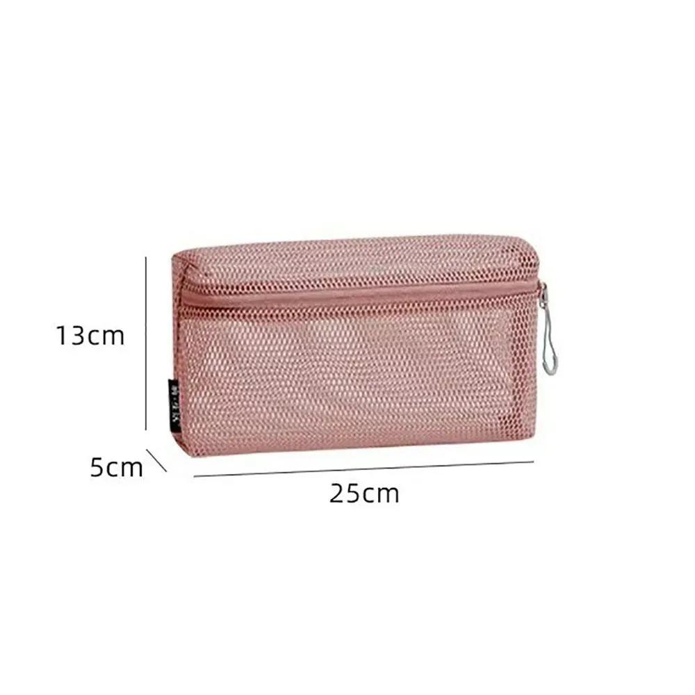 pochette de rangement en nylon décontractée avec fermeture éclair, sac à cosmétiques à main, pochette de voyage en maille polyvalente
