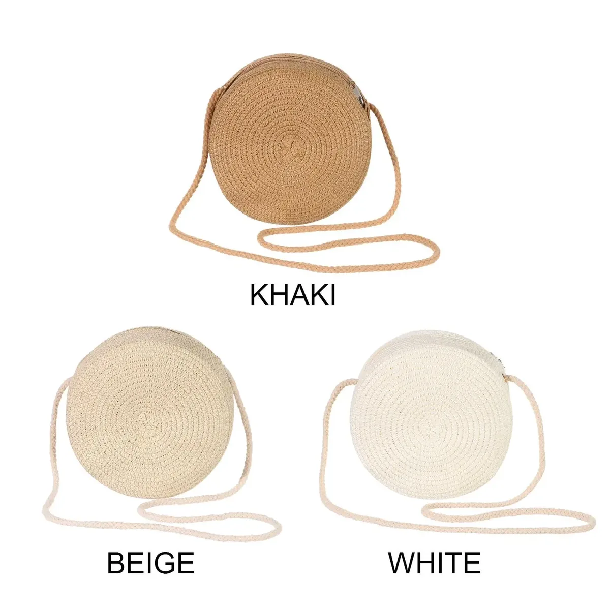 sac à bandoulière rond en paille tressée fait main pour femmes et filles, avec pompon épais, idéal pour l'été, la plage, les voyages et le quotidien, sac de rangement tendance