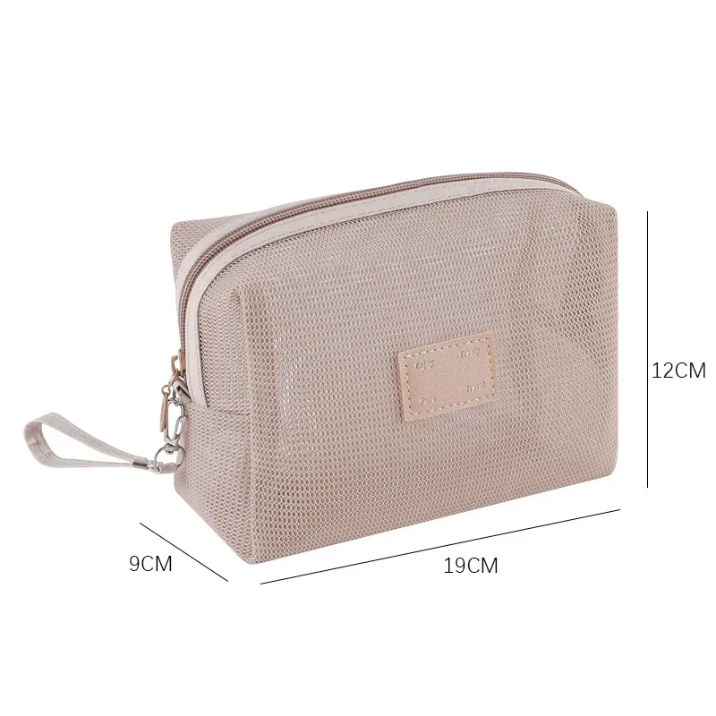 organisateur de toilette transparent de grande capacité, pochette de rangement cosmétique portable pour femmes, sac à maquillage respirant en maille