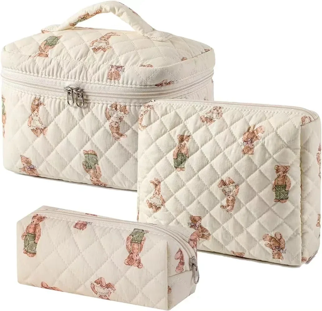 sac de maquillage en coton à fleurs mignonnes pour femmes, 1 pièce, organisateur de cosmétiques à fermeture éclair, sac à main en tissu en forme de boîte, trousse de toilette portable pour filles