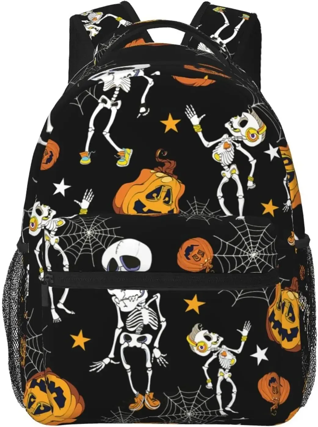 sac à dos décontracté avec poches pour ordinateur portable, sacoche de jour pour voyage, motif de lettres et citrouilles, halloween