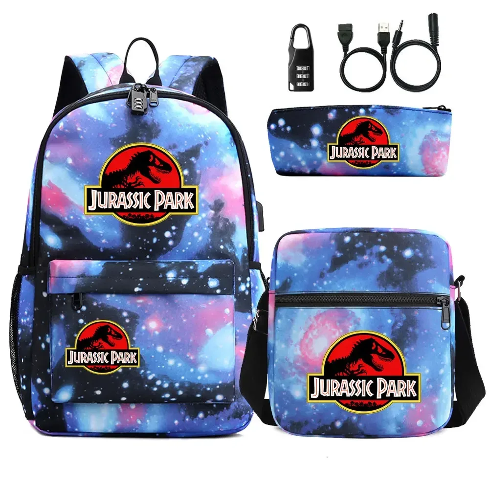 Sac Dos Tissu Oxford Unisexe Noir Logo Jurassic World Bandoulière Arquée Compartiment Intérieur Style Dessin Animé Usage Voyage