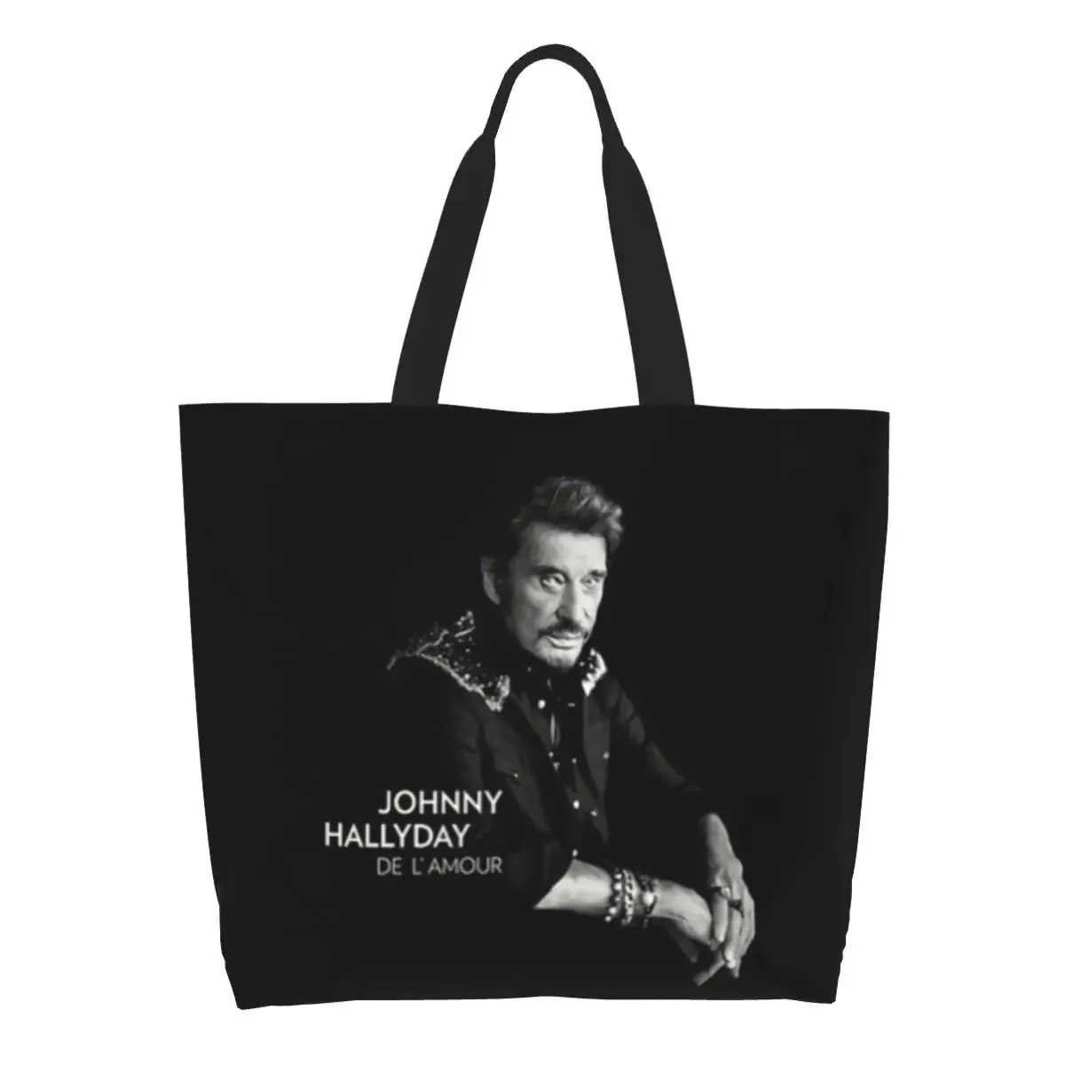 impression de mode johnny hallyday shopping sacs fourre-tout réutilisable lin épaule shopper chanteur français rock musique sac à main