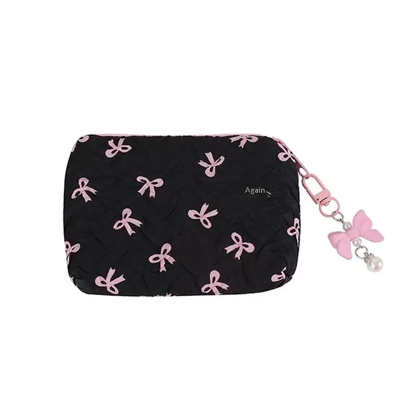 pochette à maquillage pour femmes, décoration nœud, sac cosmétique en tissu spacieux, solution de rangement multifonctionnelle pour les voyages et le bureau