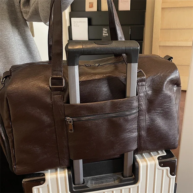 sac de voyage en cuir pu souple avec compartiment à chaussures, sac de week-end et de sport pour hommes et femmes, sac de voyage de marque pour bagage à main