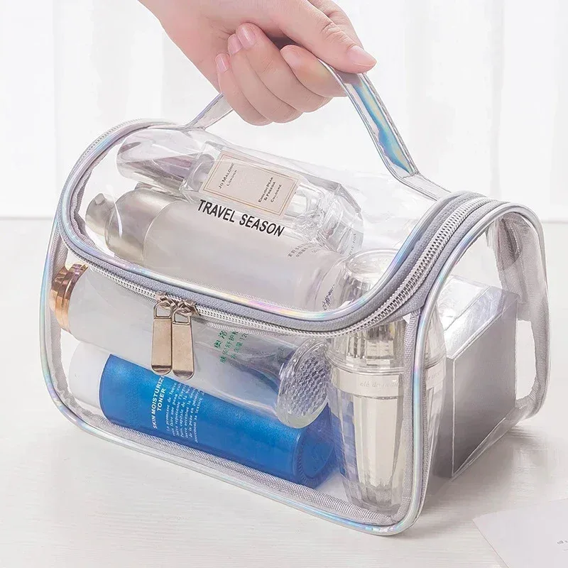 sac à cosmétiques de maquillage transparent, pochette de toilette de voyage portable, pochette transparente étanche, rangement, kit de lavage de voyage à domicile