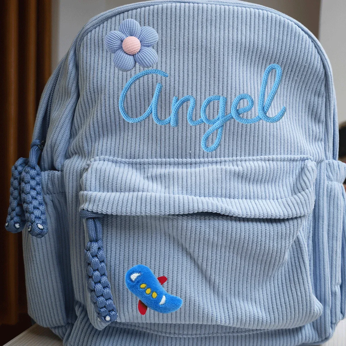 sacs à dos personnalisés en velours côtelé – sacs à dos brodés sur mesure, décorations florales/animalières, styles parent-enfant, sac pour sœur/frère