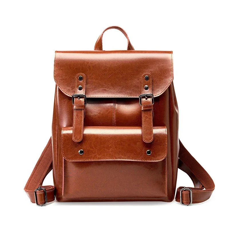 nouveau sac à dos antivol en cuir véritable, durable, grande capacité, sac à dos vintage pour ordinateur portable pour femmes, 14 pouces, en cuir de vache, pour l'école et le collège