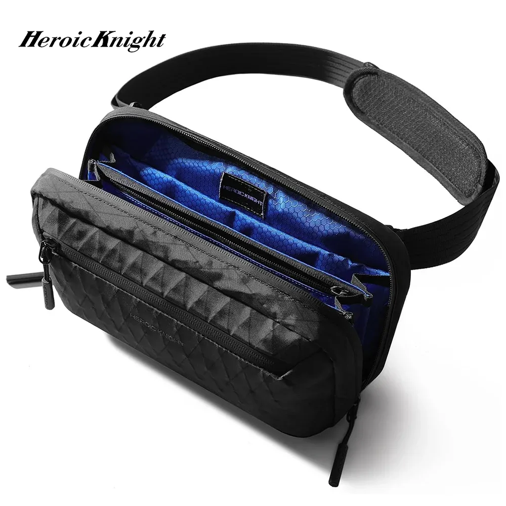 Heroic Knight Petit sac banane pour homme, minimaliste, imperméable en tissu X-PAC, sac bandoulière, sac de poitrine, sac de voyage organisateur