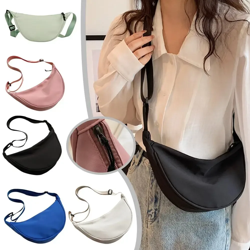 sac à bandoulière en nylon pour femmes, mode portable décontracté hobos sport poitrine sac sous les bras étudiants forme de boulette sac à bandoulière