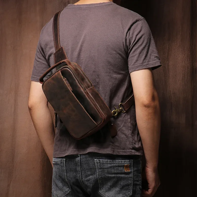 luokir-sac de poitrine en cuir véritable pour homme, sac à bandoulière messenger initié vintage, sac à main en cuir de vachette de cheval elin, sac à main de créateur de luxe, décontracté