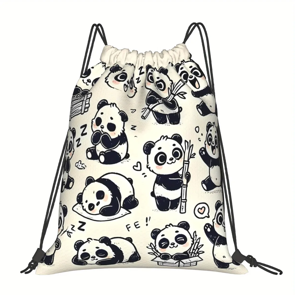 sac à dos à cordon de serrage avec motif panda mignon, durable et léger, sac de rangement pour la randonnée et les voyages