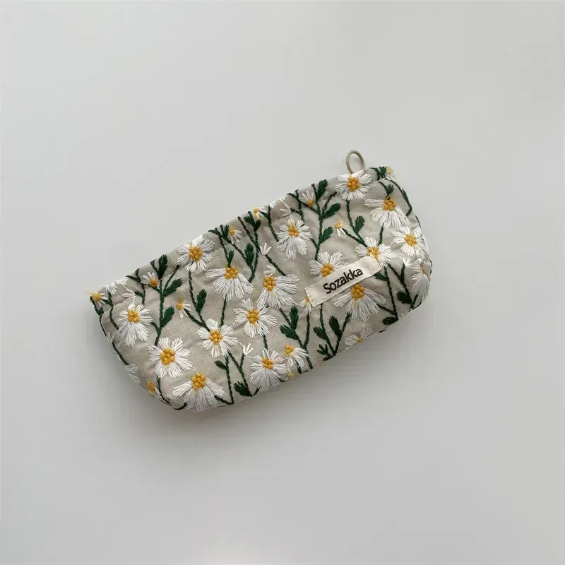 sac à cosmétiques brodé en velours côtelé, pochette, grands sacs de rangement de maquillage, pochette à cosmétiques coréenne pour femmes, trousse de toilette mignonne et de beauté