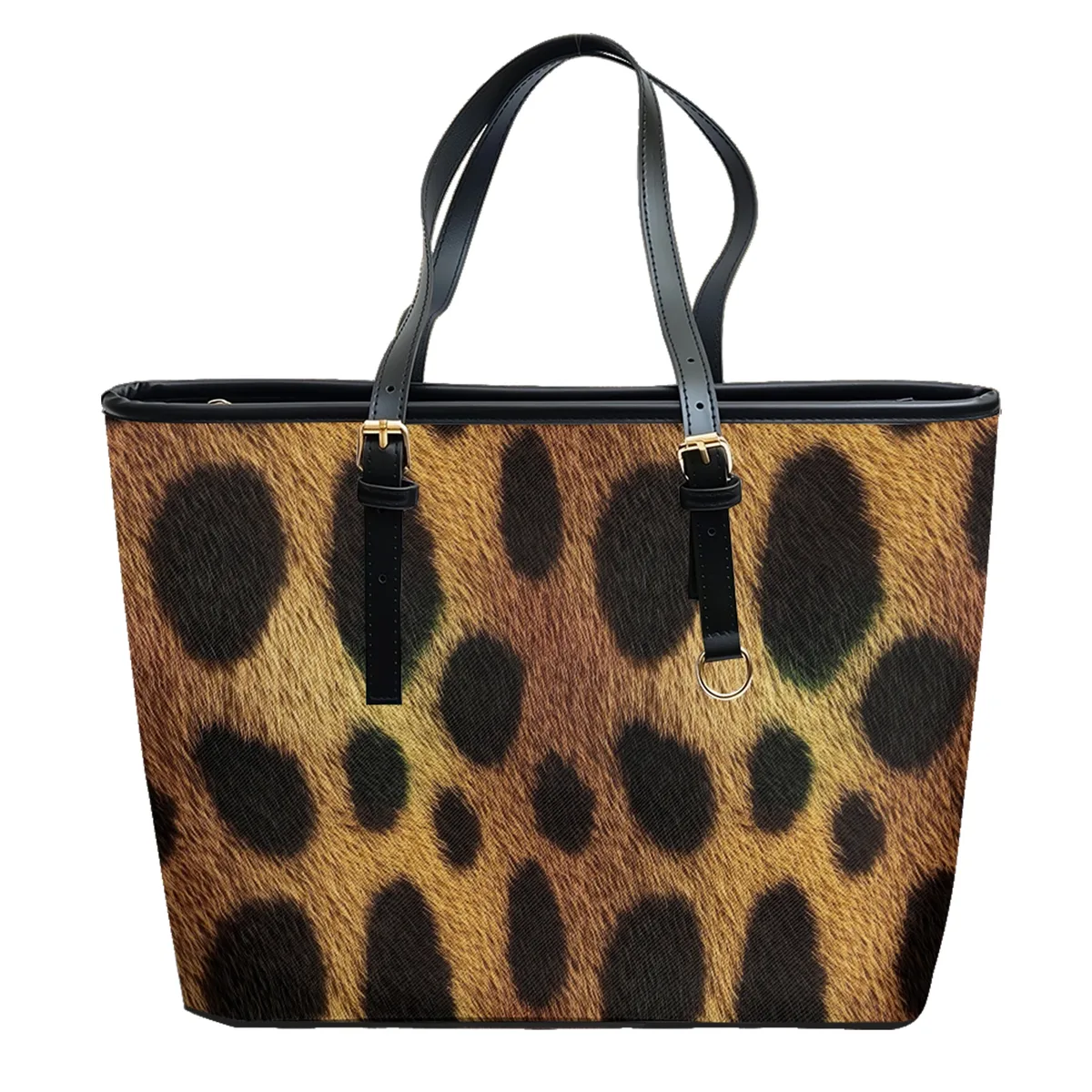 sac voyage polochon oxford université motif géométrique taches marron fond noir décontracté polyvalent week end