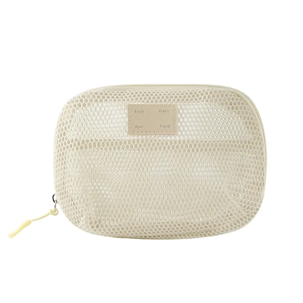 sac à cosmétiques en nylon décontracté avec fermeture éclair, pochette de rangement en maille, sacs de maquillage en maille polyvalents à main, voyage
