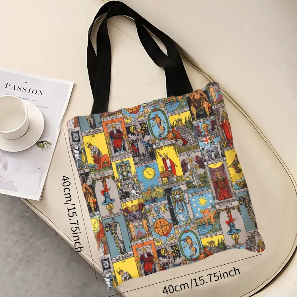 sac fourre-tout imprimé l'arcanes majeurs du tarot, sac à main de shopping pour filles, sac de shopping à bandoulière décontracté, fourre-tout de plage en plein air