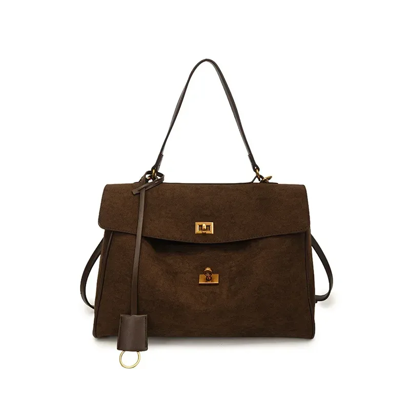 sac à main en cuir group pour femme, marque de luxe, marron, daim givré, fourre-tout localité, à la mode