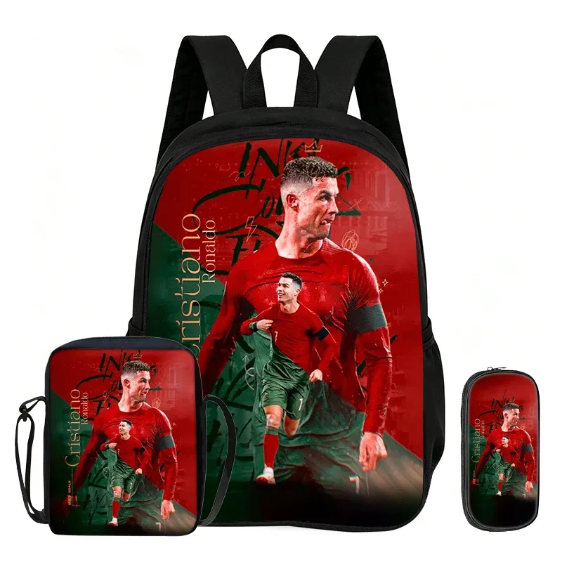ensemble de 3 sacs à dos ronaldo pour enfants, sac à bandoulière pour l'école et les voyages, trousse à crayons, sac à dos de sport, sac à dos de star du football, cadeau