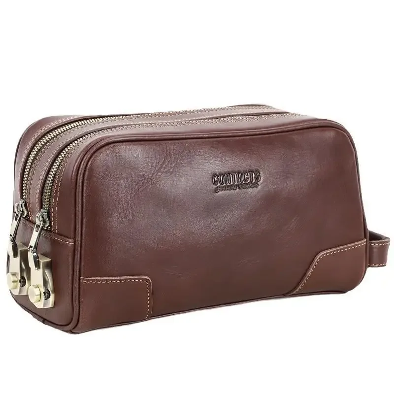 sac de toilette pour homme en cuir véritable avec serrure à combinaison, grande capacité, sac de voyage pour les voyages d'affaires et le rangement quotidien