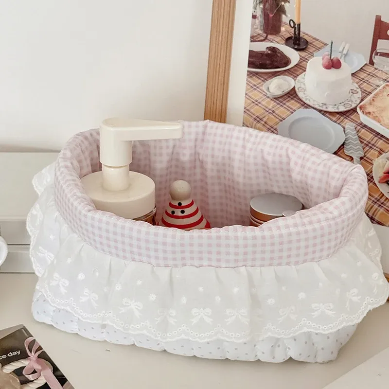Trousse de Maquillage Coréenne en Dentelle à Pois, Étui de Voyage Tendance pour Filles, Grande Capacité, Rangement Cosmétique, Organisateur de Pinceaux