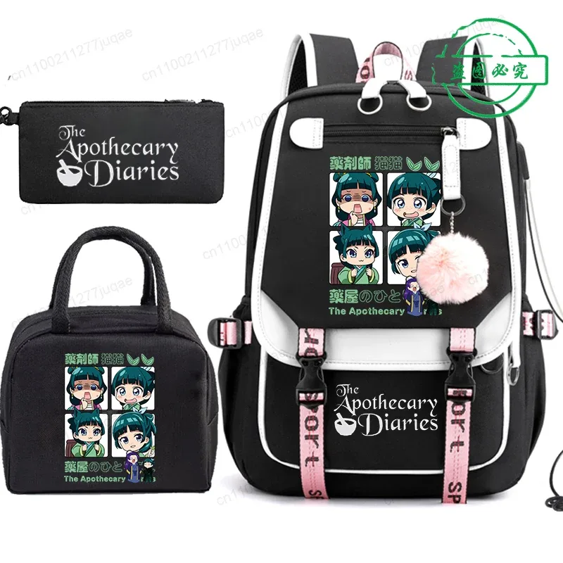the apothecary diaries maomao anime cartable école sac à dos adolescents fille sac à dos décontracté étudiant retour à l'école bookbag 3 pièces/ensemble