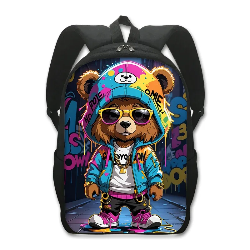 sac à dos kawaii graffiti bear pour hommes et femmes, sac à dos décontracté pour étudiants, sacs d'école pour adolescents, sac à dos de voyage hip hop, cartable
