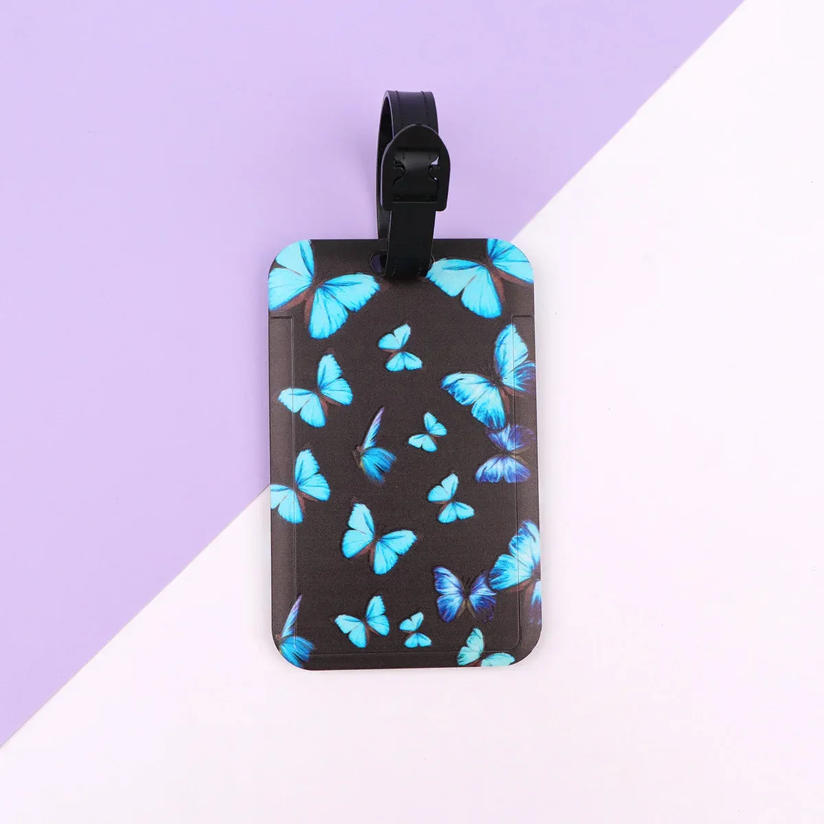 étiquette de bagage en plastique papillon bleu, valise tortue de mer, sac à dos, liste anti-perte, porte-carte d'identité, accessoires de bagages à la mode