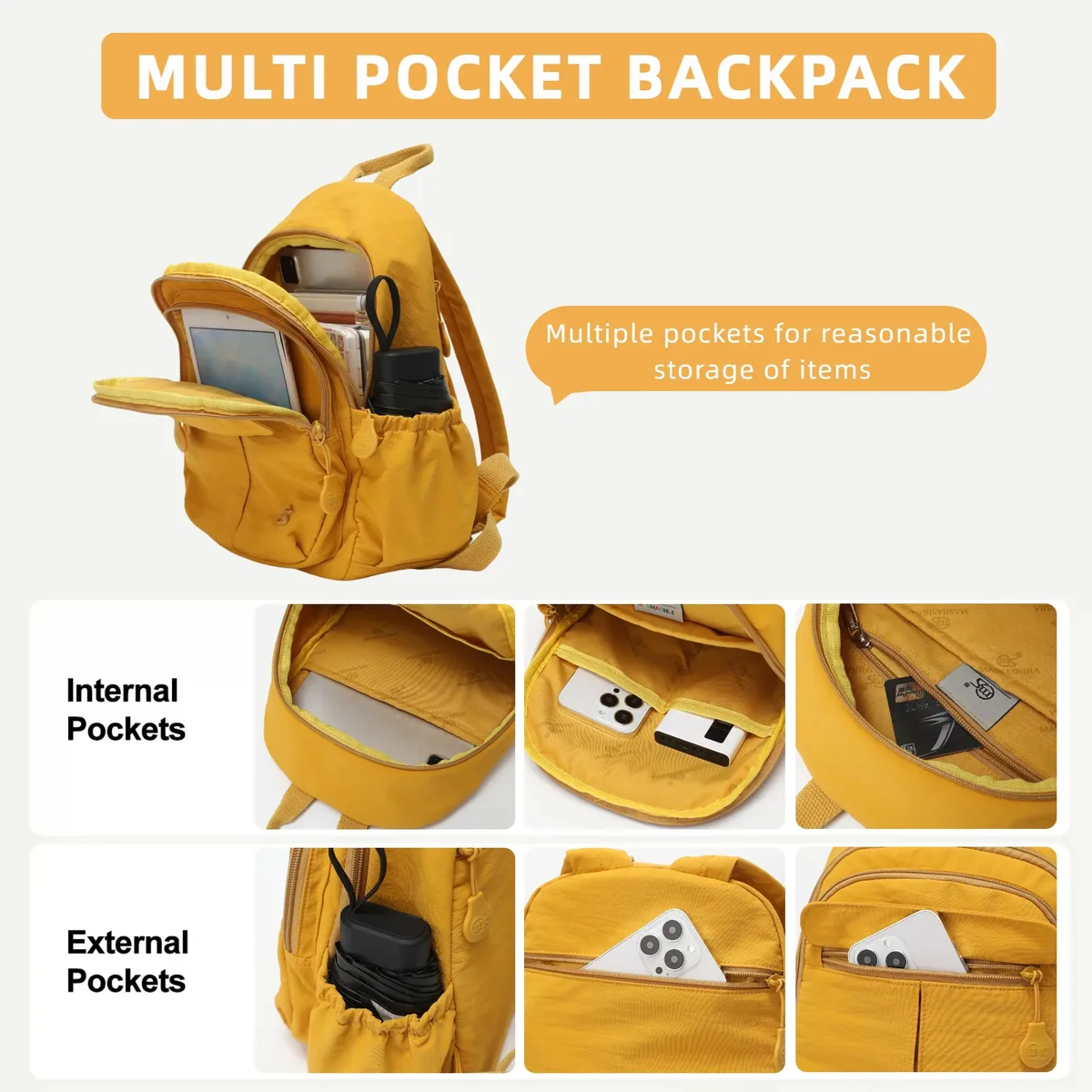 petit sac à dos décontracté pour femmes, sac à dos en nylon multi-poches, mini sac à dos portable, sac de voyage quotidien pour le shopping en plein air