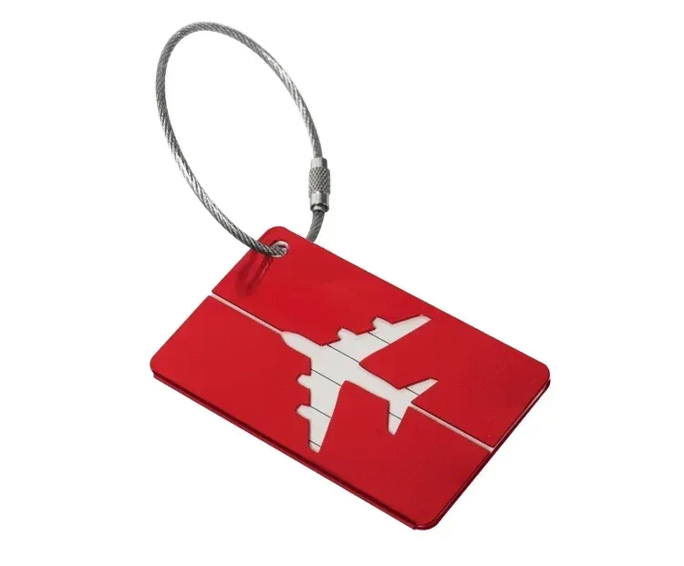étiquette bagage métallique orange blanche bande horizontale géométrique identification voyage accessoires voyage porte adresses