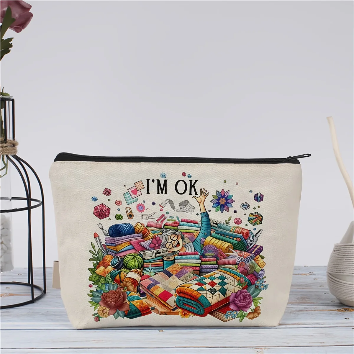 un sac de maquillage drôle pour machine à coudre – jolie pochette multifonctionnelle à fermeture éclair, sac de rangement de bijoux, petit rangement parfait à fermeture éclair pour voyage